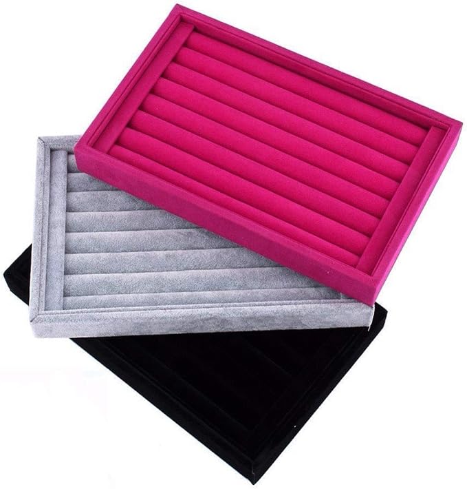 Tinsow Stackable 7 Slots Jewelry Rings Earrings Tray Velvet Showcase Display - Image 3