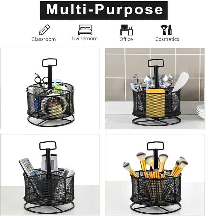 Marbrasse Mesh Desk Organizer, 360-Degree Rotating Multi-Functional Pen Holder - Image 3