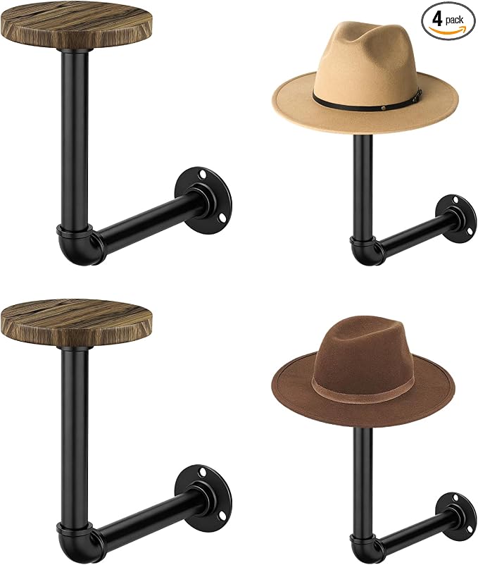 4PCS Cowboy Hat Rack Wall Mount, Wooden Western Rustic Metal Hanger, Wall by Vrietina