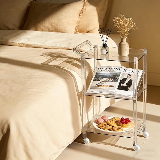 Acrylic Utility Rolling Cart, 3-Tier Clear Acrylic Storage Cart - Image 7