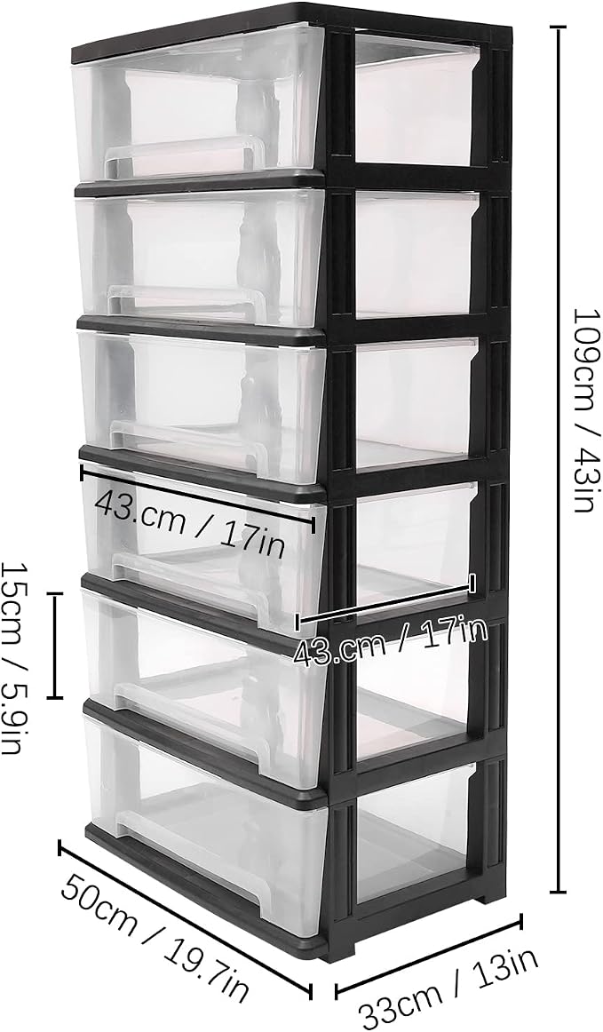 6 Clear Drawer Storage Organizer Rolling Cart, Heavy-Duty Storage Tower Plastic - Image 3