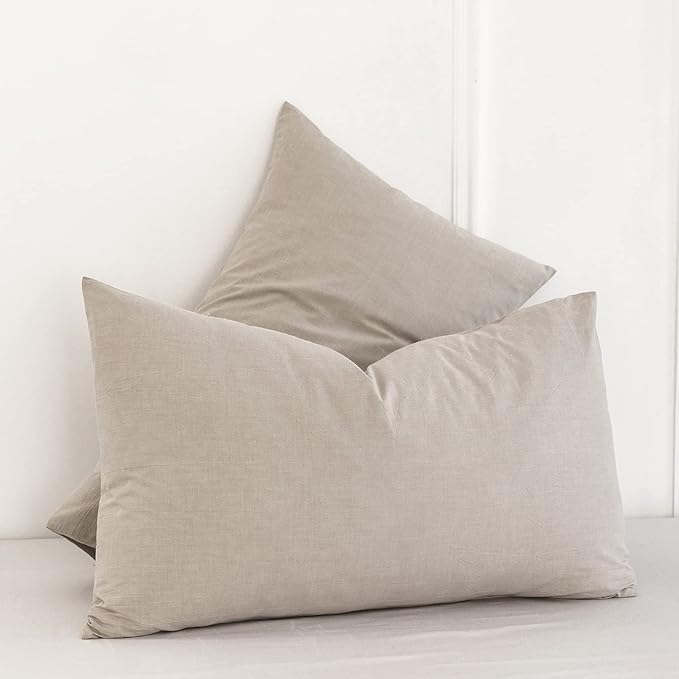 MooMee Bedding Pillowcases Pack of 4 100% Washed Cotton Linen Like Textured - Image 3