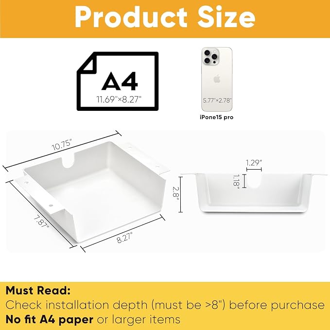 2 Pack Under Desk Hanging Shelf Drawer Organizer, Attachable Plastic Hidden - Image 6