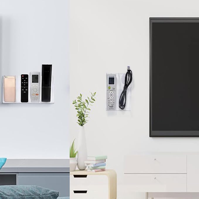 4 Pieces Acrylic Remote Control Holder Clear Wall Mount Media Organizer Single - Image 7