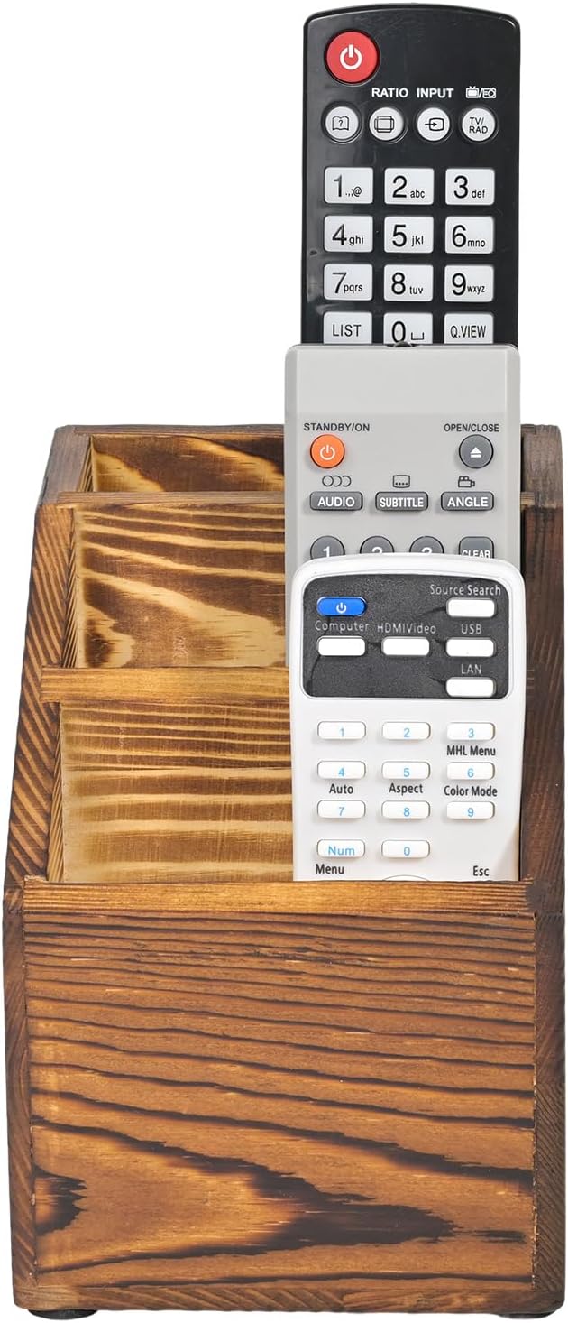 Wooden Remote Control Holder Organizer, 3 Compartment Storage Slots, TV Remote - Image 5