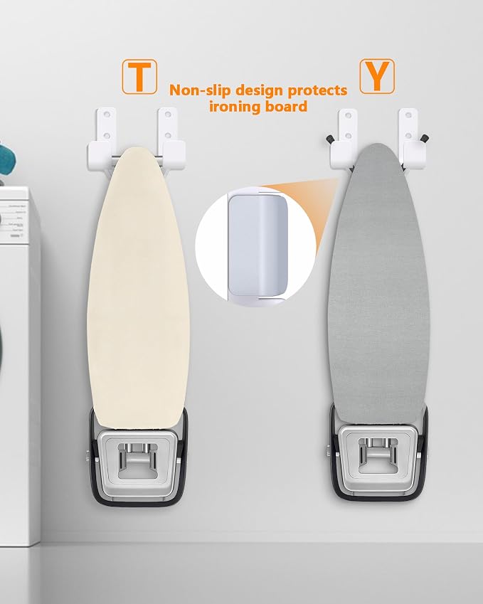 2PCS Ironing Board Holder Wall Mount White, Stainless Steel Ironing Board Hanger - Image 2