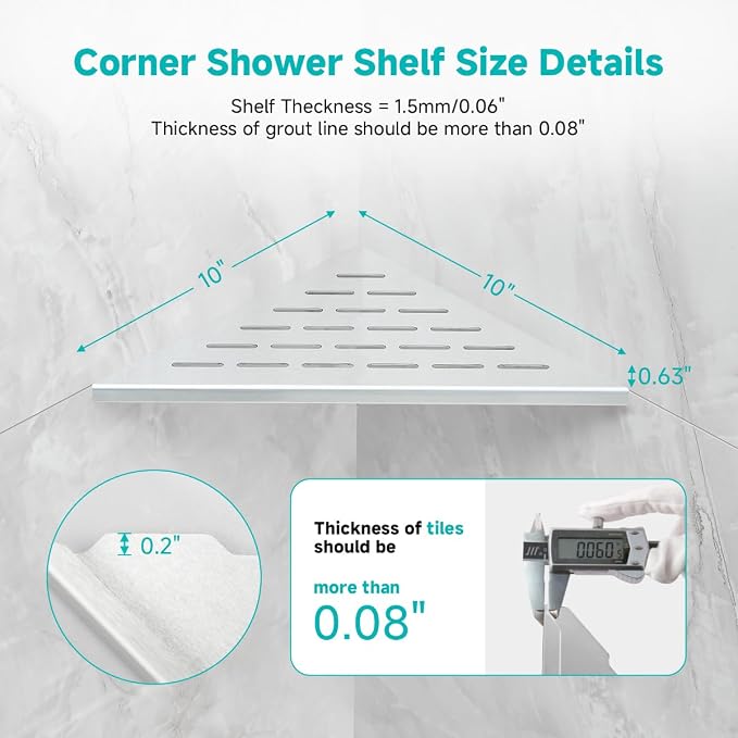 2-Pack 10" Wall Mounted Corner Shower Shelf - Image 3