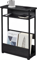 Vintage Narrow Side Table with Storage Shelf, 3 Tier Slim End Table Modern Sofa by YEAKOO