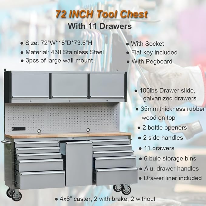 72 inch 11 Drawers Tool Chest - Image 3