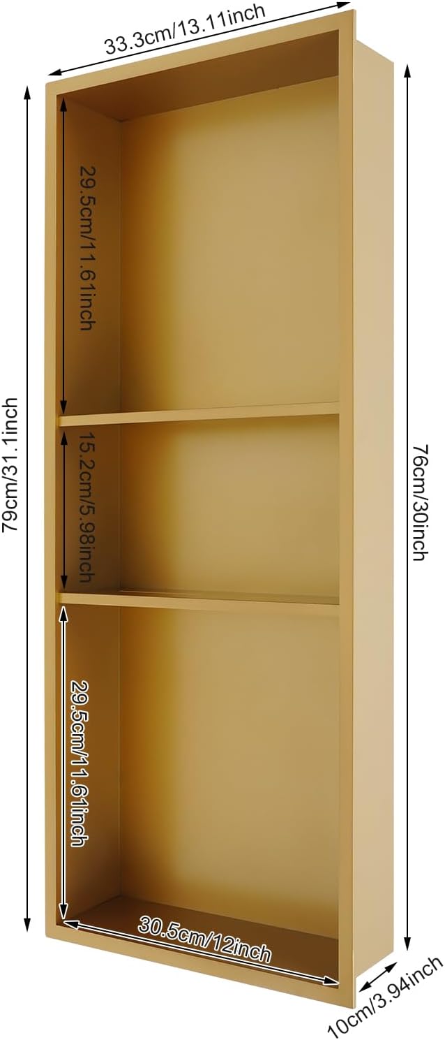13" X 31" Stainless Steel Shower Niche, Rimless Bathroom Wall Niche - Image 3