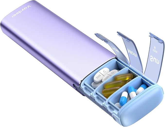 Vaydeer Metal Travel Pill Organizer – Compact Weekly Pill Box by Vaydeer