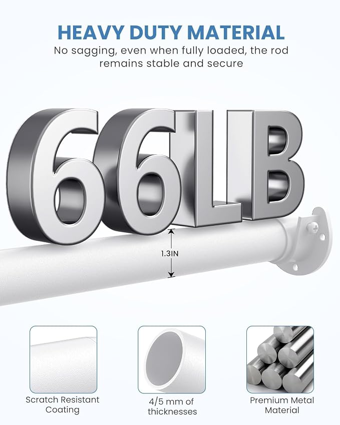2 PACK Closet Rods for Hanging Clothes, 17 to 54 Inches Stepless Adjustable - Image 4
