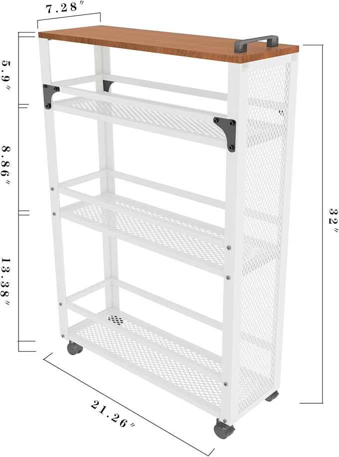 2025 New, Slim Kitchen Storage Cart, 3 Tier Metal Rolling Utility Cart Mesh - Image 3