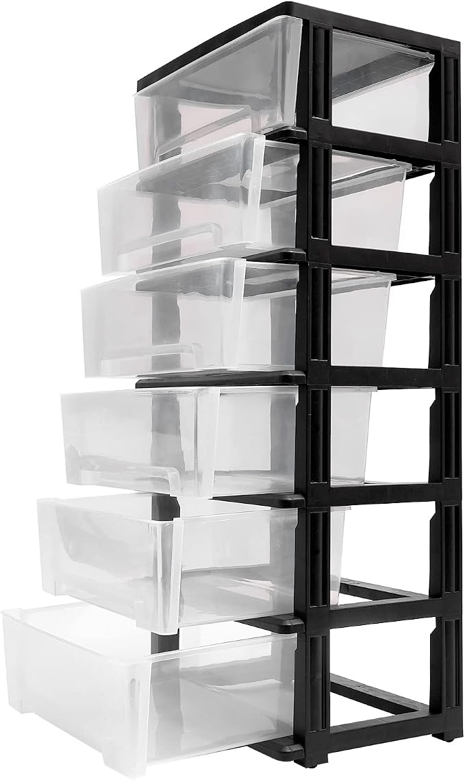 6 Clear Drawer Storage Organizer Rolling Cart, Heavy-Duty Storage Tower Plastic - Image 5