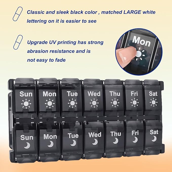 HRX Package Weekly Pill Organizer 2 Times a Day, Easy Fill & Open AM/PM - Image 4