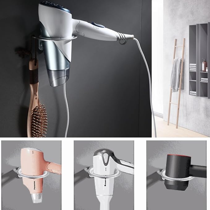 Space Aluminum Wall Mounted Hair Dryer Holder Rack Hanger Hairdryer Shelf - Image 4