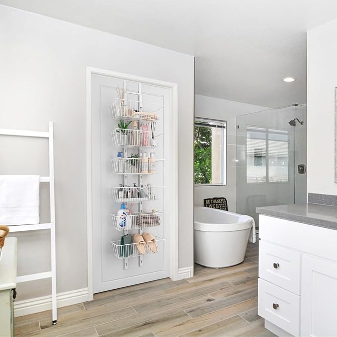 6 Tier Over the Door Pantry Organizer, Foldable Metal Over the Door Hanging - Image 3