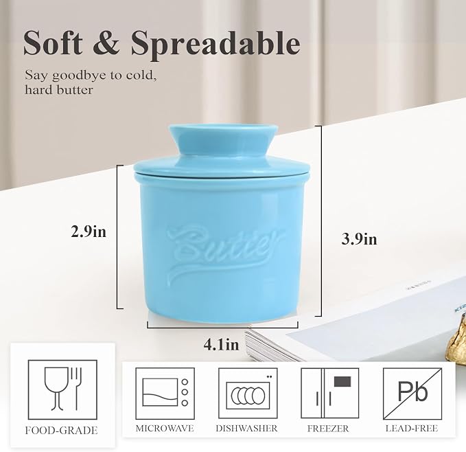 Butter Crock for Counter with Water, French Butter Keeper for Spreadable Butter - Image 3