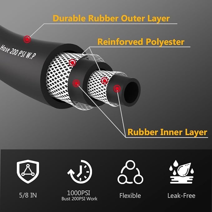 75FT 5/8 Heavy Duty Rubber Garden Hose - Image 2