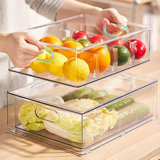 Eanpet 4Pack Stackable Refrigerator Organizer Bins Pull Out Drawer Large - Image 6