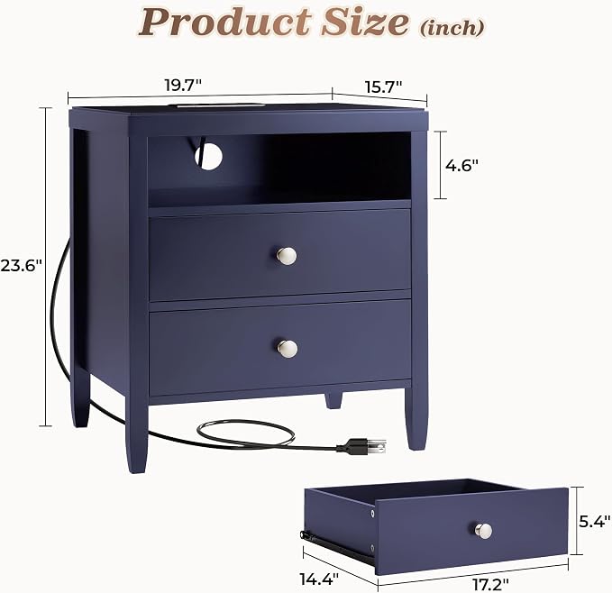 Huuger Nightstand with Charging Station, Bed Side Table - Image 2