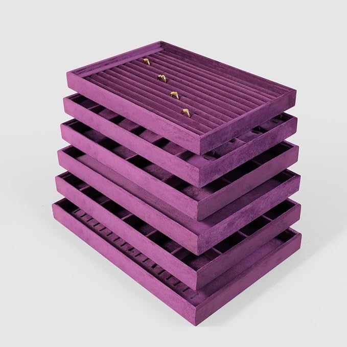 Velvet Stackable Jewelry Display Tray, 24 Grid Earring Ring Storage Tray - Image 9