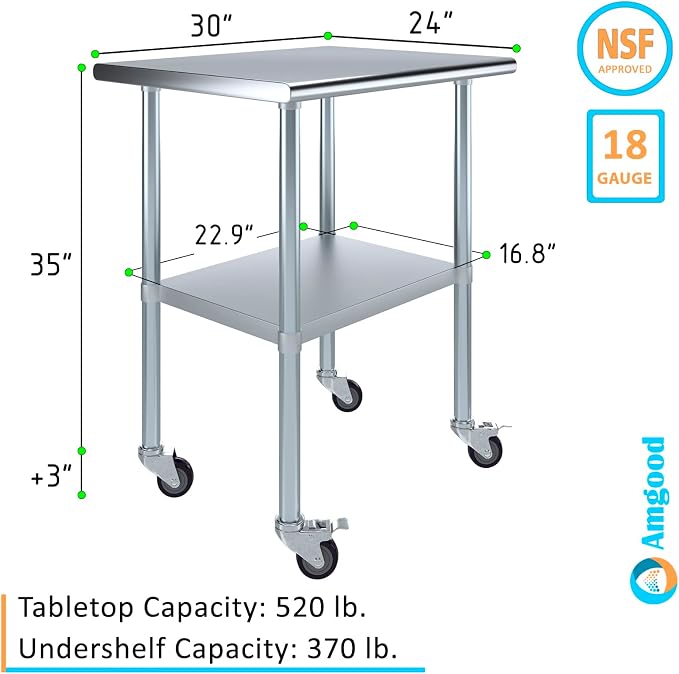 AmGood 30" Long x 24" Deep Stainless Steel Table - Image 3