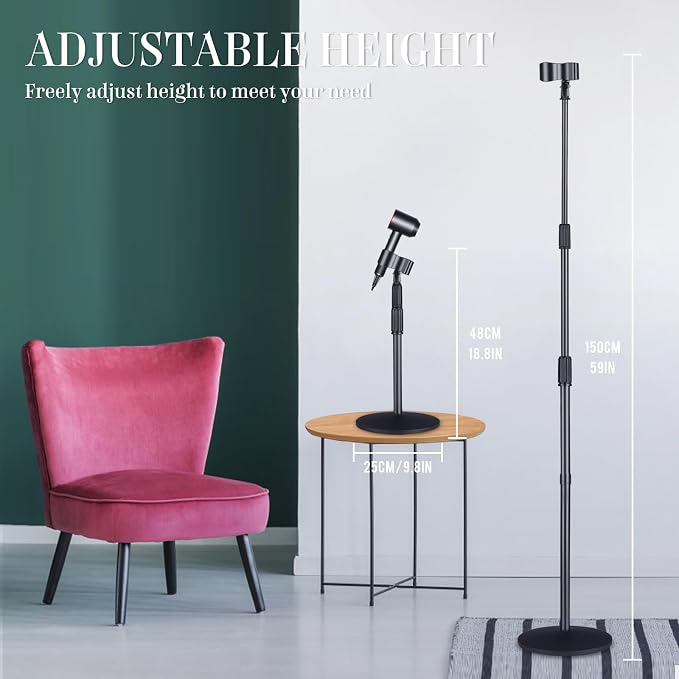 Hair Dryer Holder Hands Free 59in/150cm Height Adjustable Blower Stand - Image 2