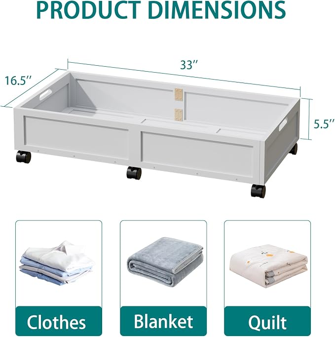 Bamboo Under Bed Storage Containers, Rolling Underbed Organizer - Image 2