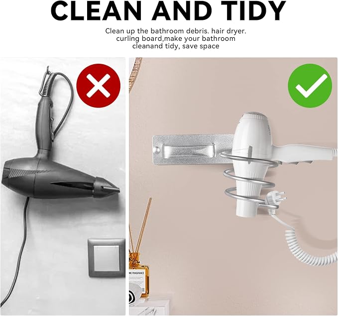 YUET Hair Dryer Holder Hairdryer Station Wall Mounted Spiral Shelf Bracket - Image 7