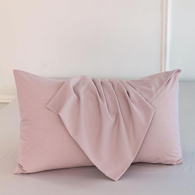 MooMee Bedding Pillowcases Pack of 2 100% Washed Cotton Linen Like Textured - Image 2