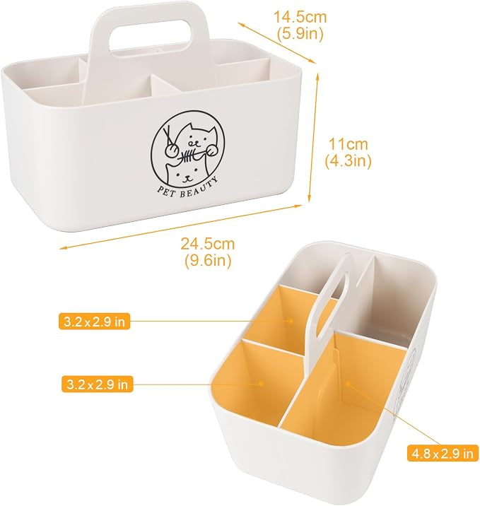 Minimalist White Dog Cat Grooming Supplies Organizer, Portable Caddy - Image 5