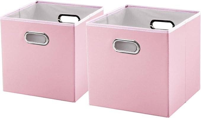 PRANDOM Leather Foldable Cube Storage Bins 11x11 inch Fabric Storage Baskets by Prandom