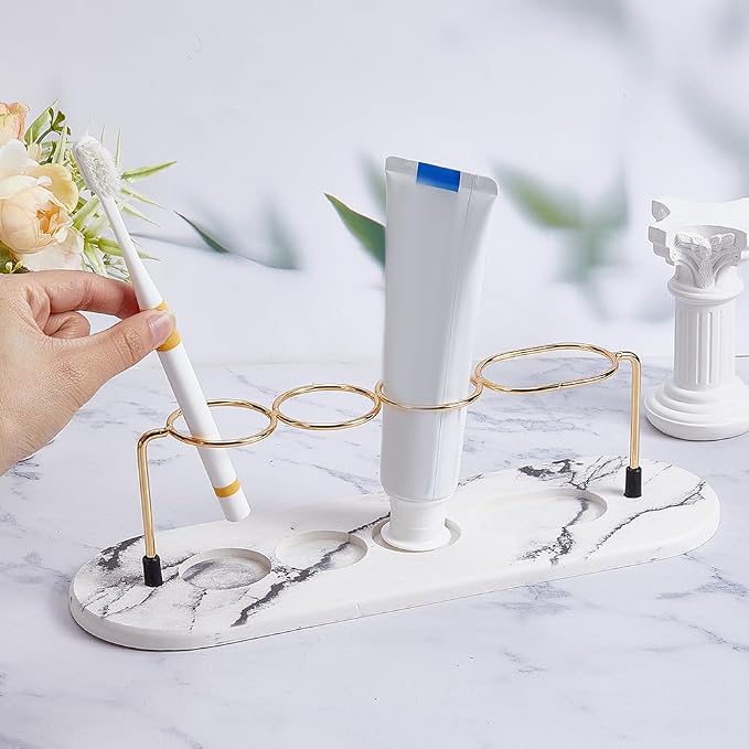 AHANDMAKER Toothbrush Holder 4 Slots Toothbrush Holder Bathroom Marble Pattern - Image 3