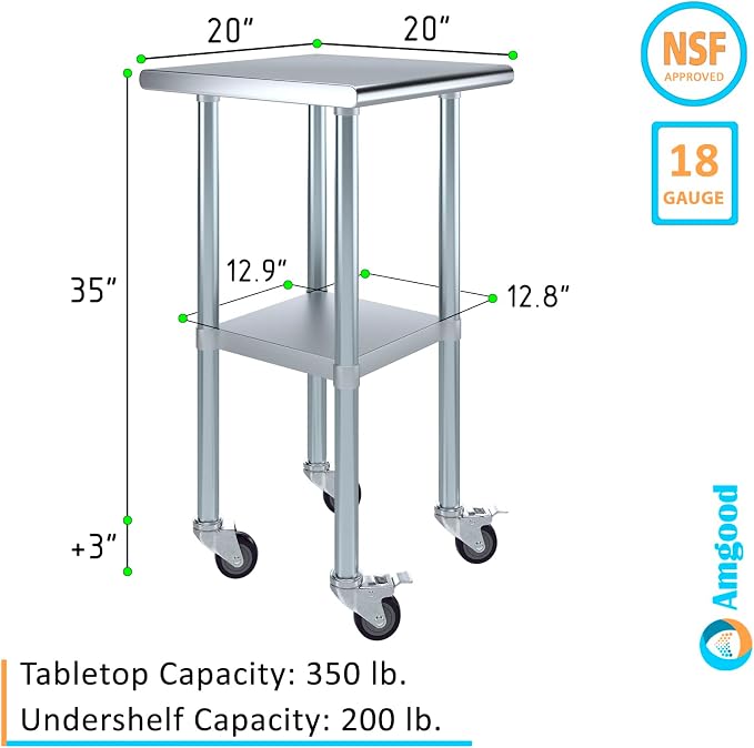AmGood 20" x 20" Stainless Steel Work Table - Image 3