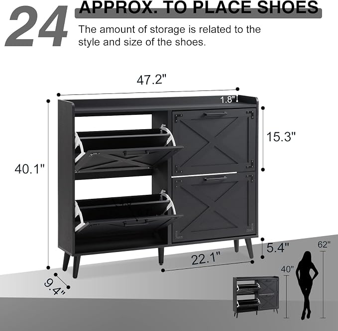 Shoe Storage Cabinet, Farmhouse Shoe Organizer - Image 2