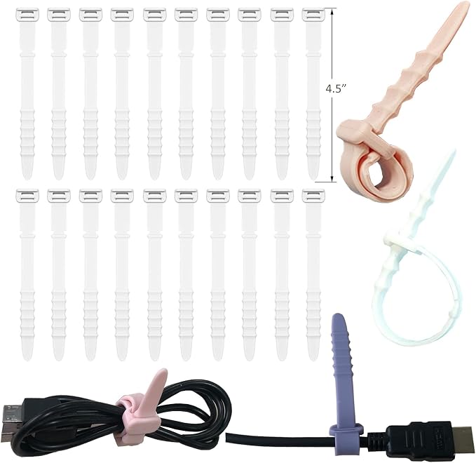 Silicone Zip Ties, Reusable Zip Ties, Elastic Cable Organizer by GELIAL