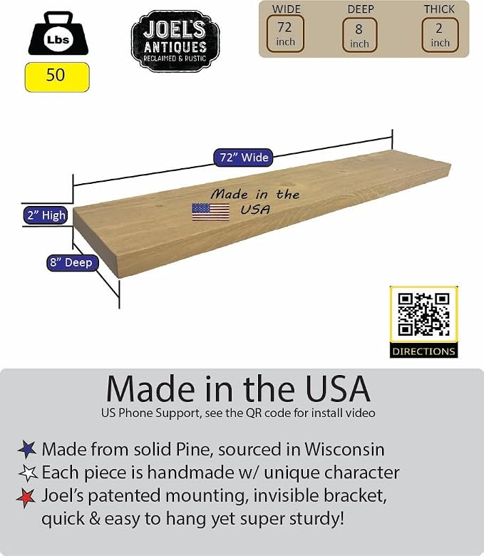 joelsantiques - 72 Inch Wooden Floating Shelves - Image 3