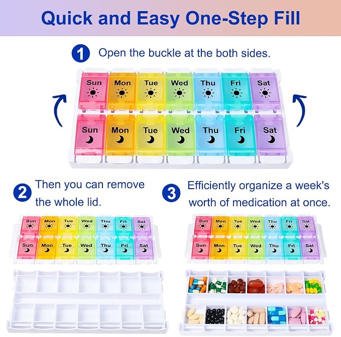 HRX Package Medicine Pill Boxes 7 Day AM/PM, Easy Fill & Open Medication - Image 2