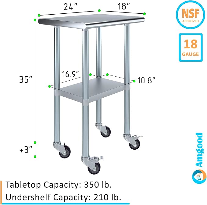 AmGood 18" x 24" Stainless Steel Work Table - Image 3
