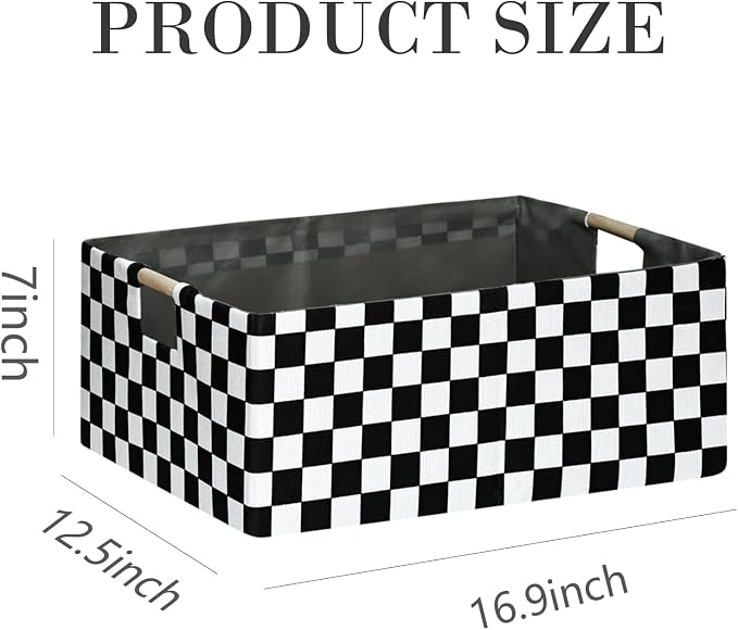 Checkered Storage Basket Foldable Nursey Box | 16.9" Storage Cube - Image 2
