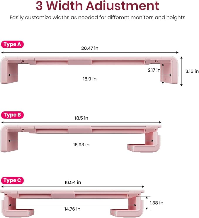 Pink Monitor Stand Riser, Klearlook Foldable, Height Adjustable Computer Stand - Image 5