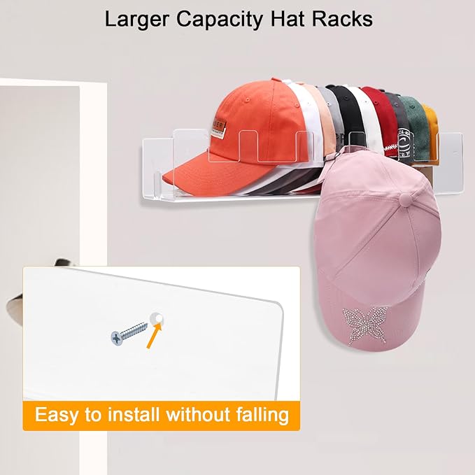 Acrylic Hat Racks for Baseball Caps Wall, 2 Pack Hat Organizer for 50 Baseball - Image 3