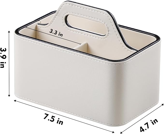 Caddy Organizer with Handle, PU Leather Remote Control Holder Desk Caddy - Image 7
