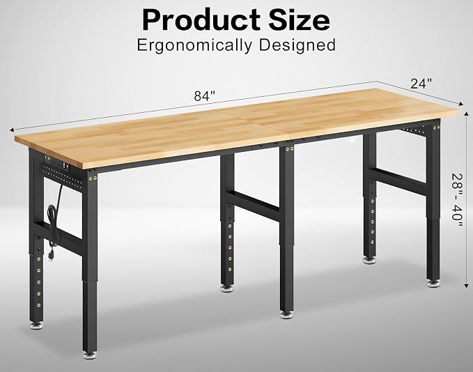 84” Heavy Duty Workbench, 5000 LBS Capacity Adjustable Work Bench - Image 2
