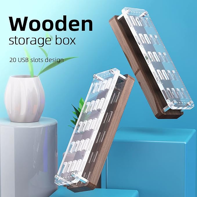20 Slots Wooden Memory USB Flash Disk Card Case, TF Card Box and Micro SD Drive - Image 3