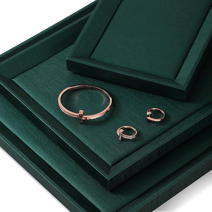 Flat Tray For Jewelry, Leather Tray, Premium Green Jewelry Tray, Stackable - Image 6