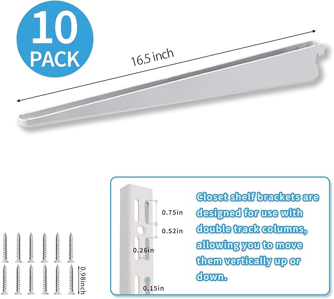 10 Pack 16.5‑Inch Adjustable Wire Shelf Brackets – Heavy‑Duty Double‑Track - Image 2