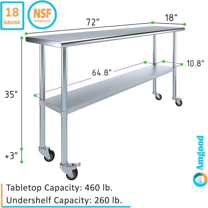 AmGood 72" Long x 18" Deep Stainless Steel Table - Image 3