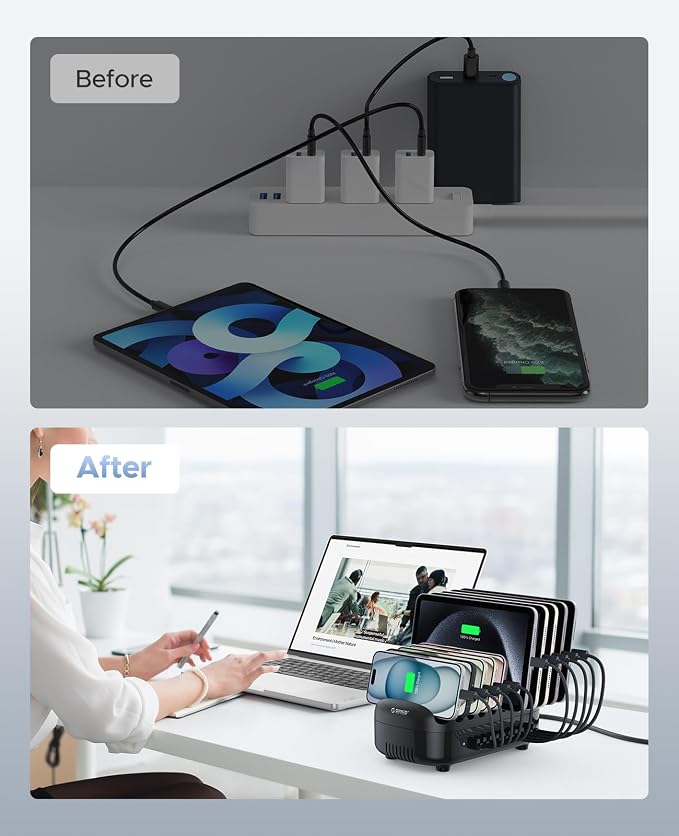 ORICO 120W Charging Station for Multiple Devices, 10-Ports USB Charging Docking - Image 5